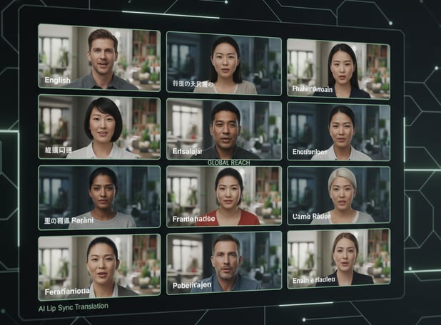 AI lip sync translation dashboard displaying multilingual video advertisements
