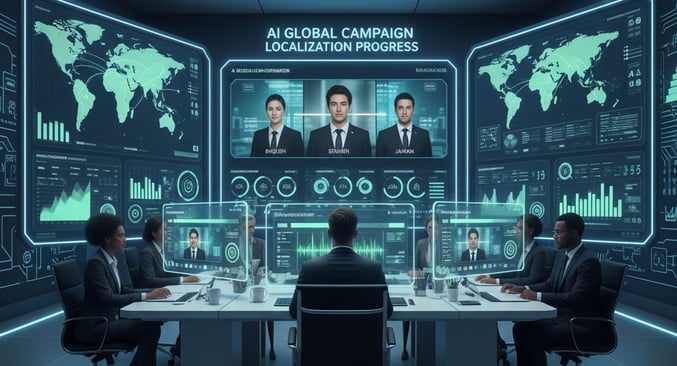 Global marketing team using AI lip sync technology for international campaigns